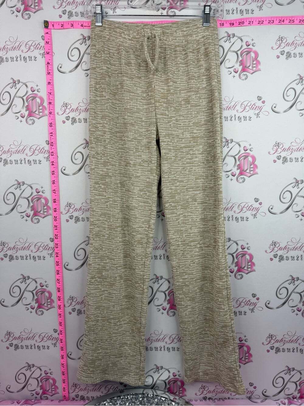 Zara pants girls Beige Knit Drawstring Wide-Leg Sweatpants